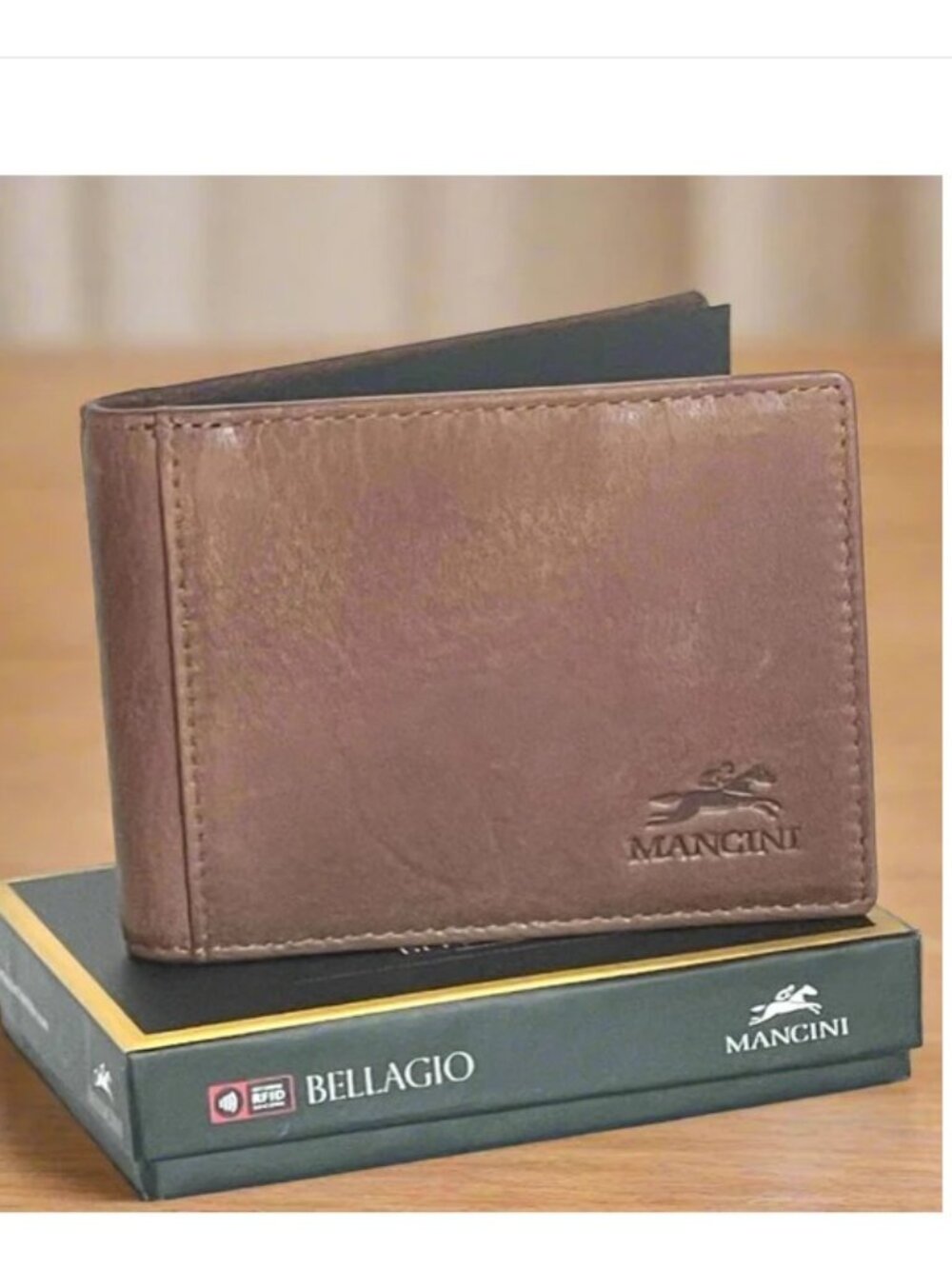 Mancini Mens Brown Italian Leather RFID Bifold Money Clip Wallet